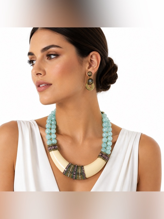 Heidi Daus Jewelry - Heidi Daus Aqua Crystal Statement Necklace & Earrings Set Bold Glam Jewelry